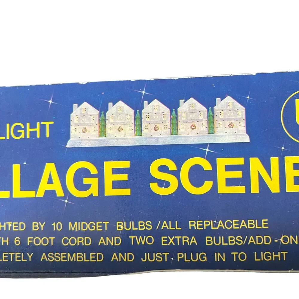 Vtg Christmas Plastic Light Covers 8 Pc Alpine Village House Church Mid-Century
